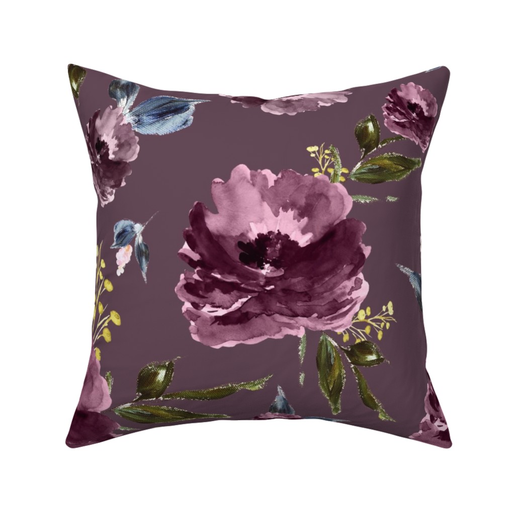 Amaranda Blooms - Plum Pillow, Woven, Black, 16x16, Single Sided, Purple, Purple
