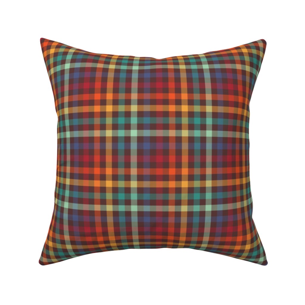 Retro Rainbow Plaid Pillow, Woven, Black, 16x16, Single Sided, Multicolor