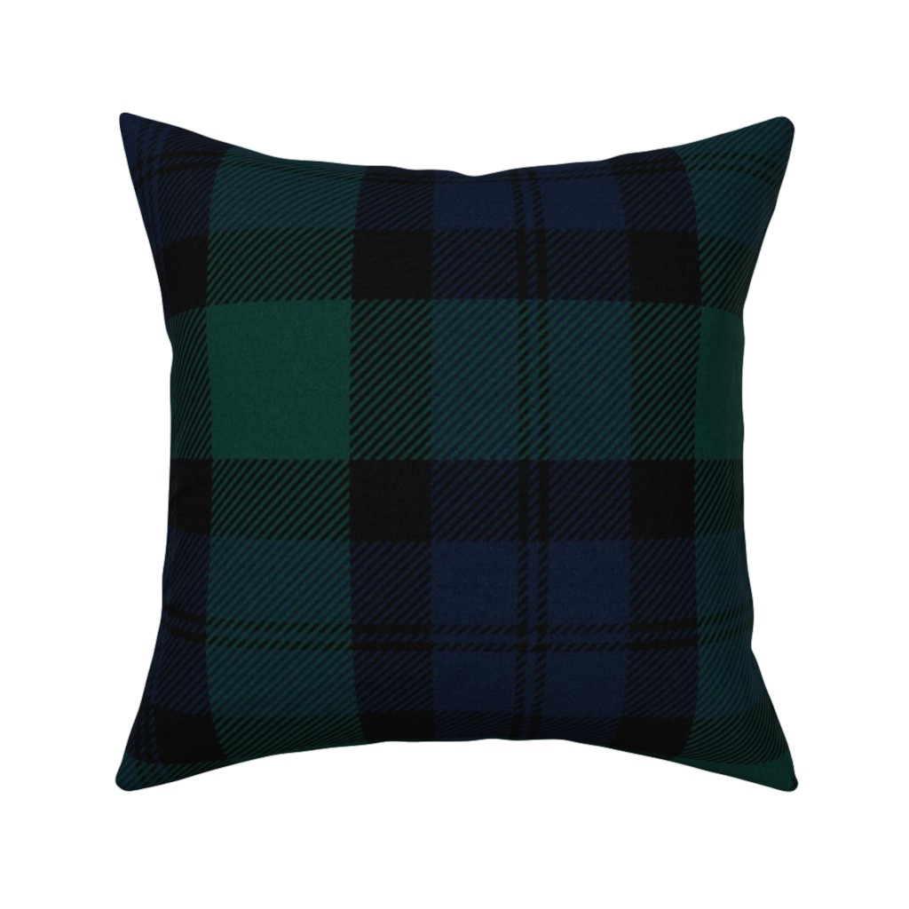 Blackwatch Tartan - Black Pillow, Woven, Black, 16x16, Single Sided, Black