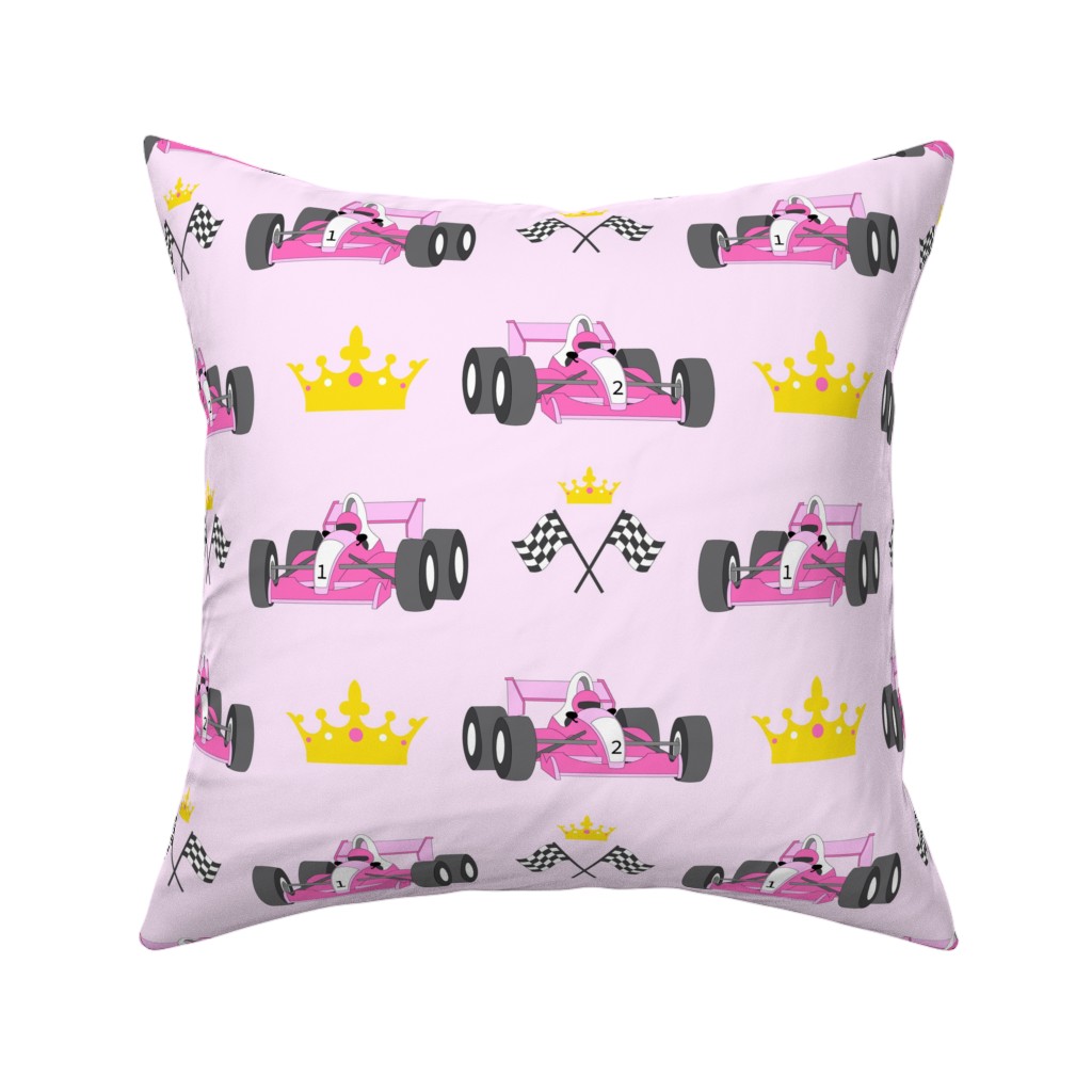 Race Cars - Pink Pillow, Woven, Black, 16x16, Single Sided, Pink