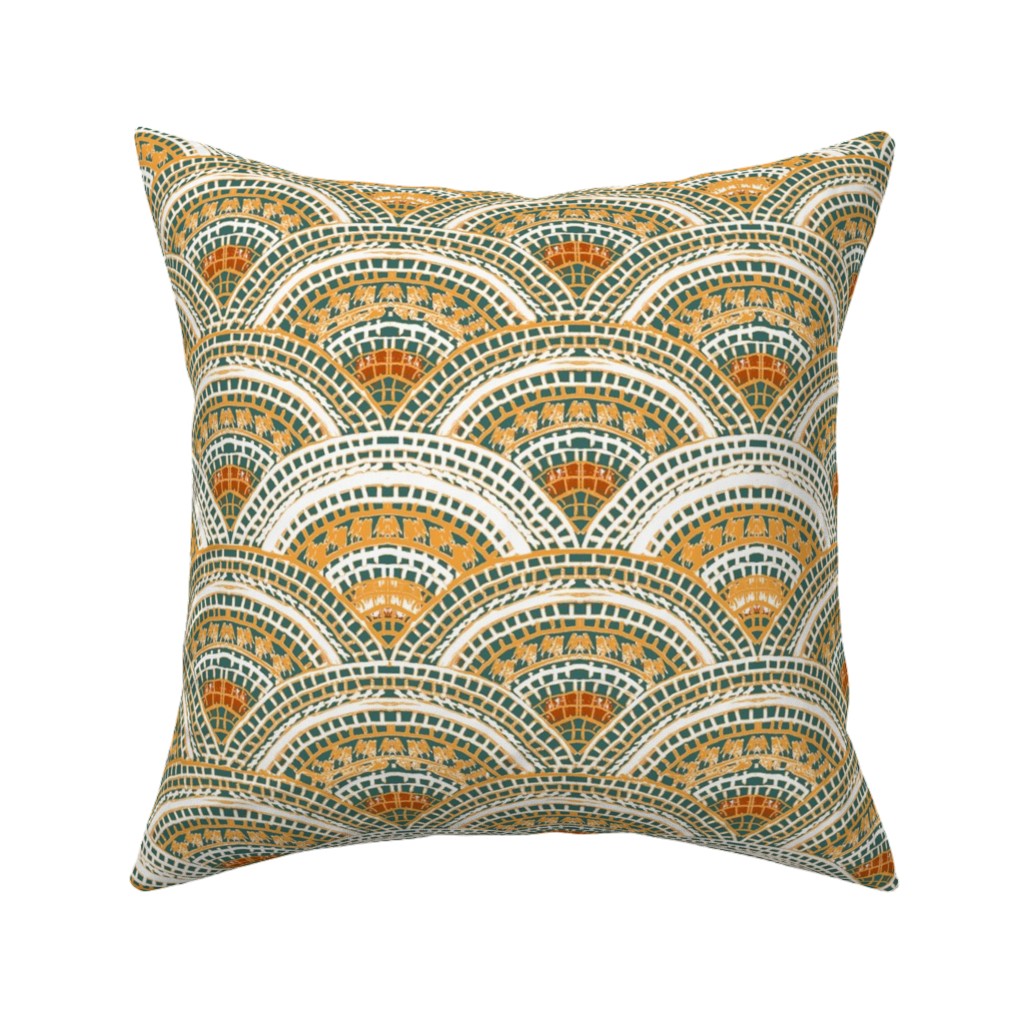 Earthy Fans - Orange Green and Gold Pillow, Woven, Black, 16x16, Single Sided, Multicolor