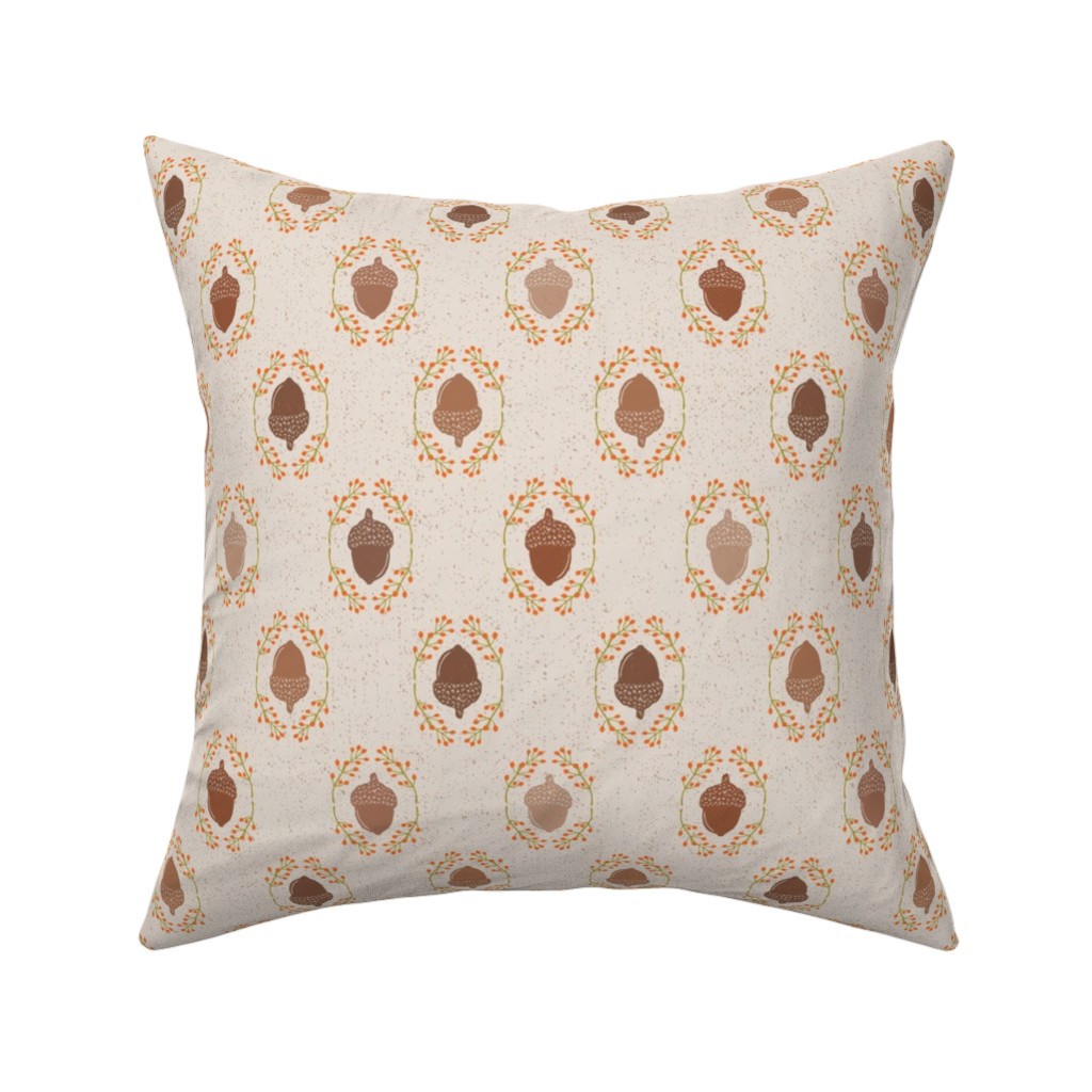 Autumn Acorn Rosehip Textured Damask Pillow, Woven, Black, 16x16, Single Sided, Beige