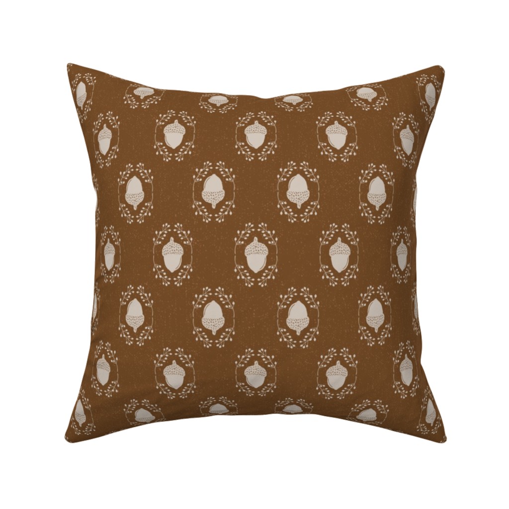 Autumn Acorn Rosehip Textured Damask Pillow, Woven, Black, 16x16, Single Sided, Brown, Sap