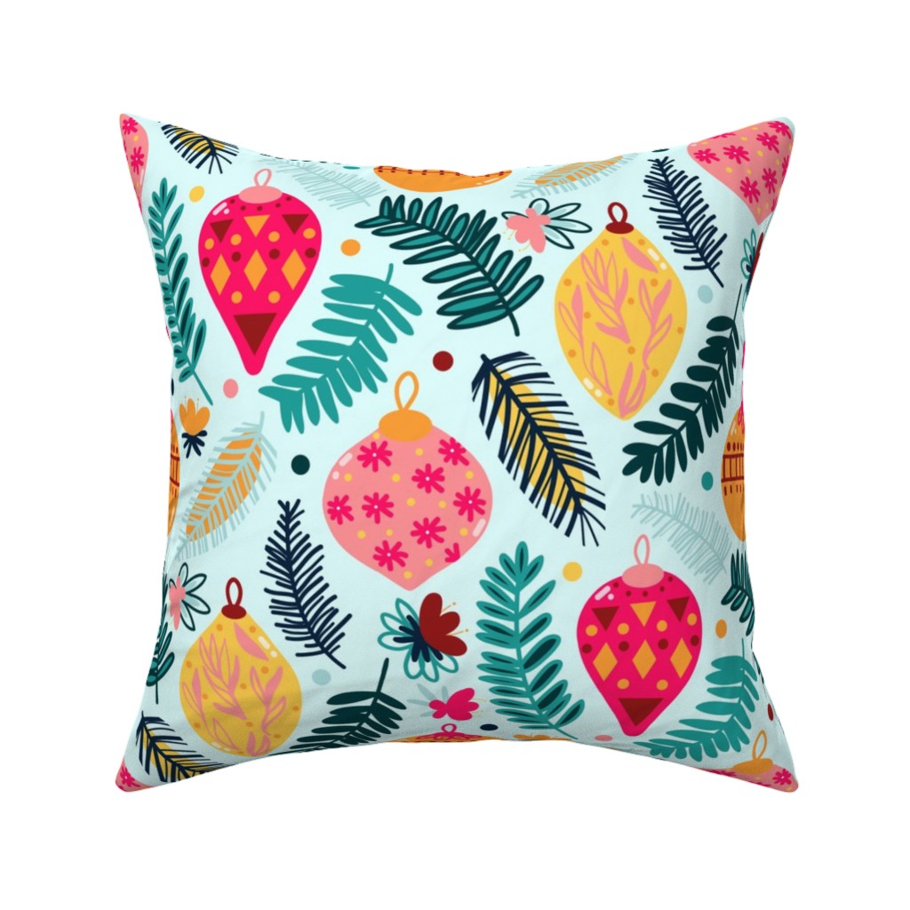 Colorful Christmas - Blue Pillow, Woven, Black, 16x16, Single Sided, Multicolor