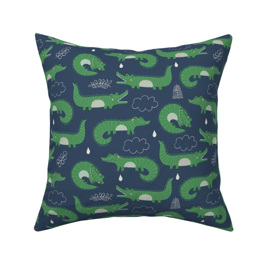 Cute Alligators - Green Pillow, Woven, Black, 16x16, Single Sided, Green