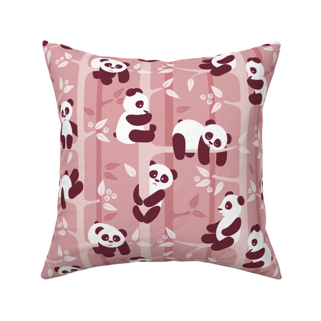 Pandas and Bamboo Pillow, Woven, Black, 16x16, Single Sided, Pink