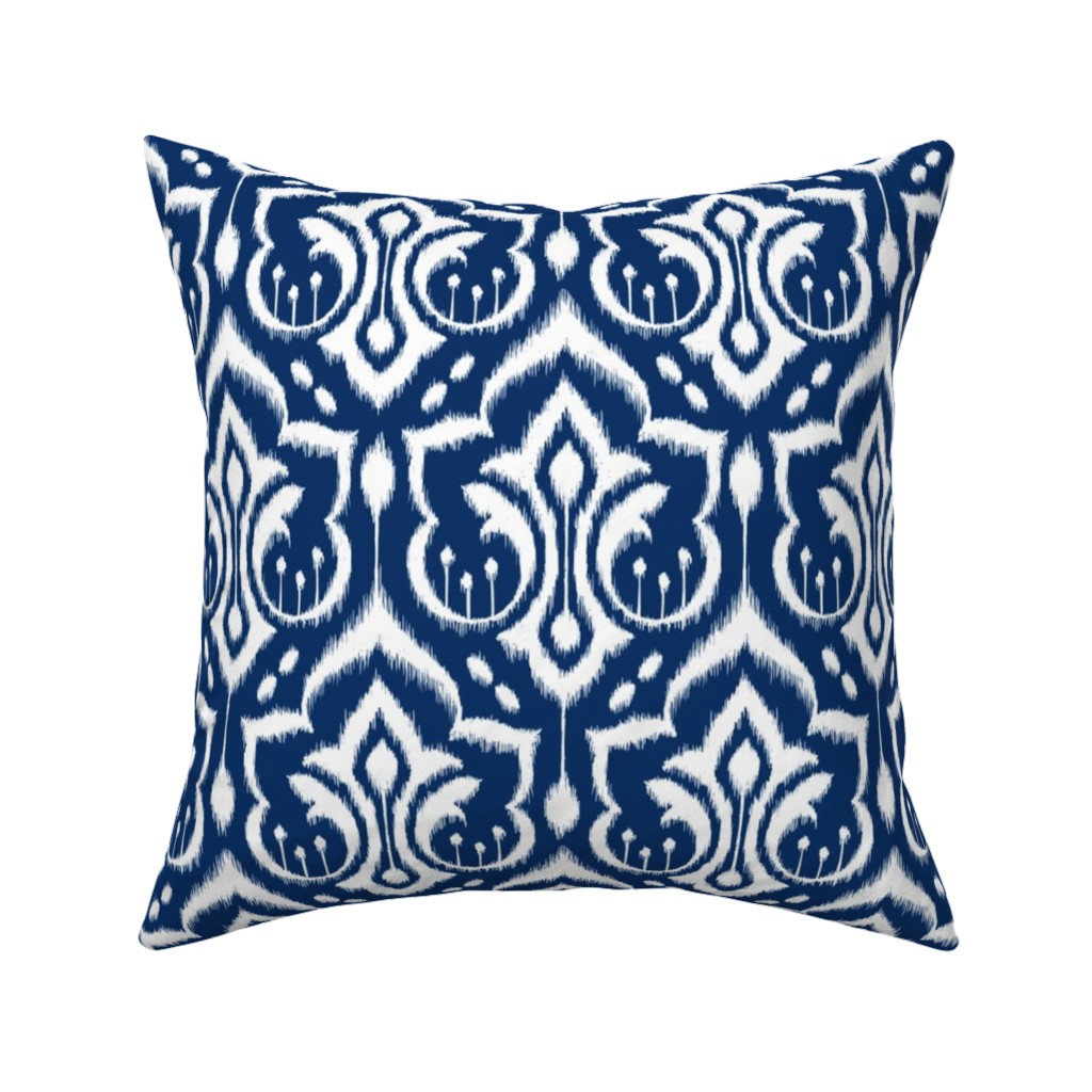 Ikat Damask - Midnight Navy Pillow, Woven, Black, 16x16, Single Sided, Blue