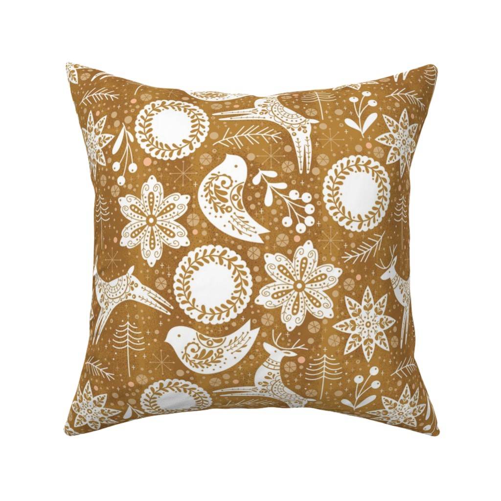 Gingerbread Forest - Brown & White Pillow, Woven, Black, 16x16, Single Sided, Brown, Brown