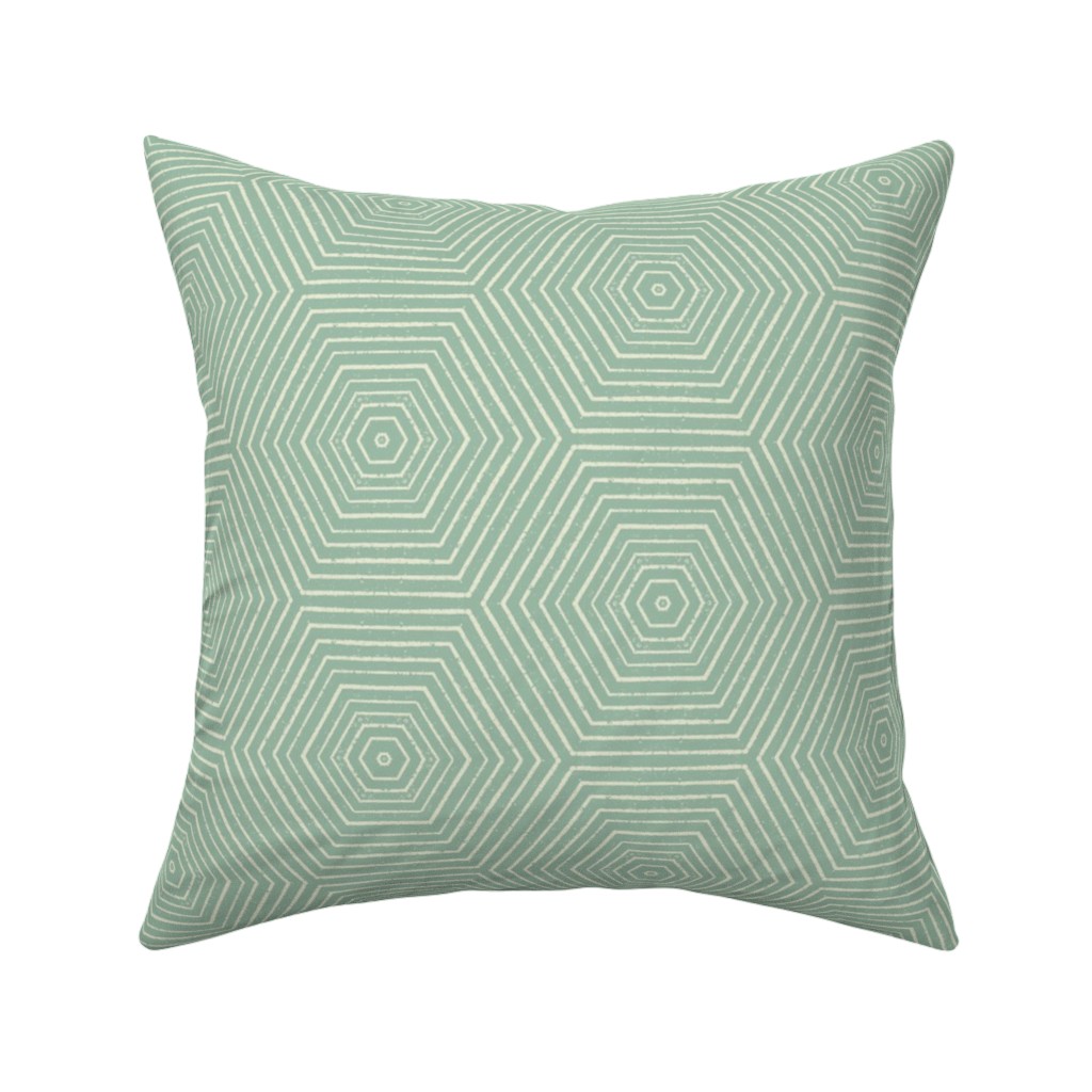 Concentric Hexagons Pillow, Woven, Black, 16x16, Single Sided, Green, Aloe
