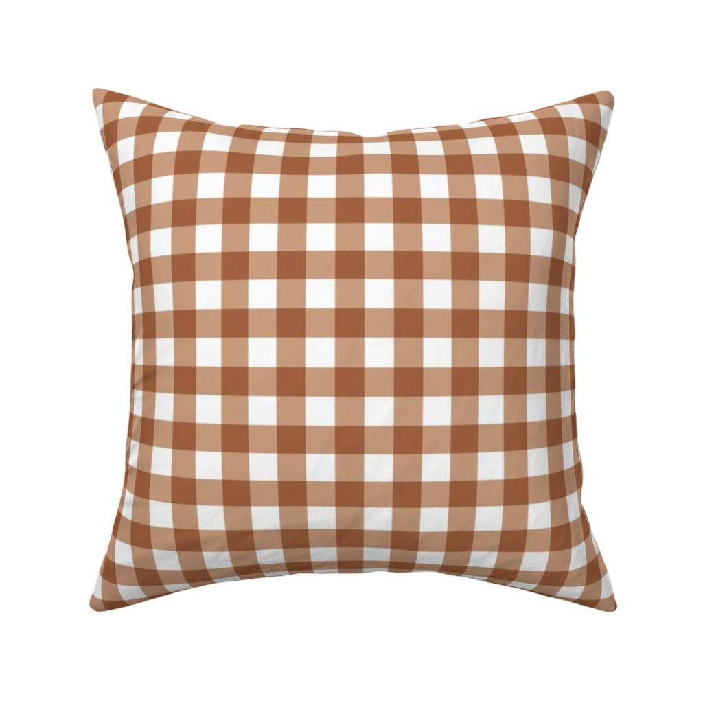 Gingham Plaid Check Pillow, Woven, Black, 16x16, Single Sided, Brown