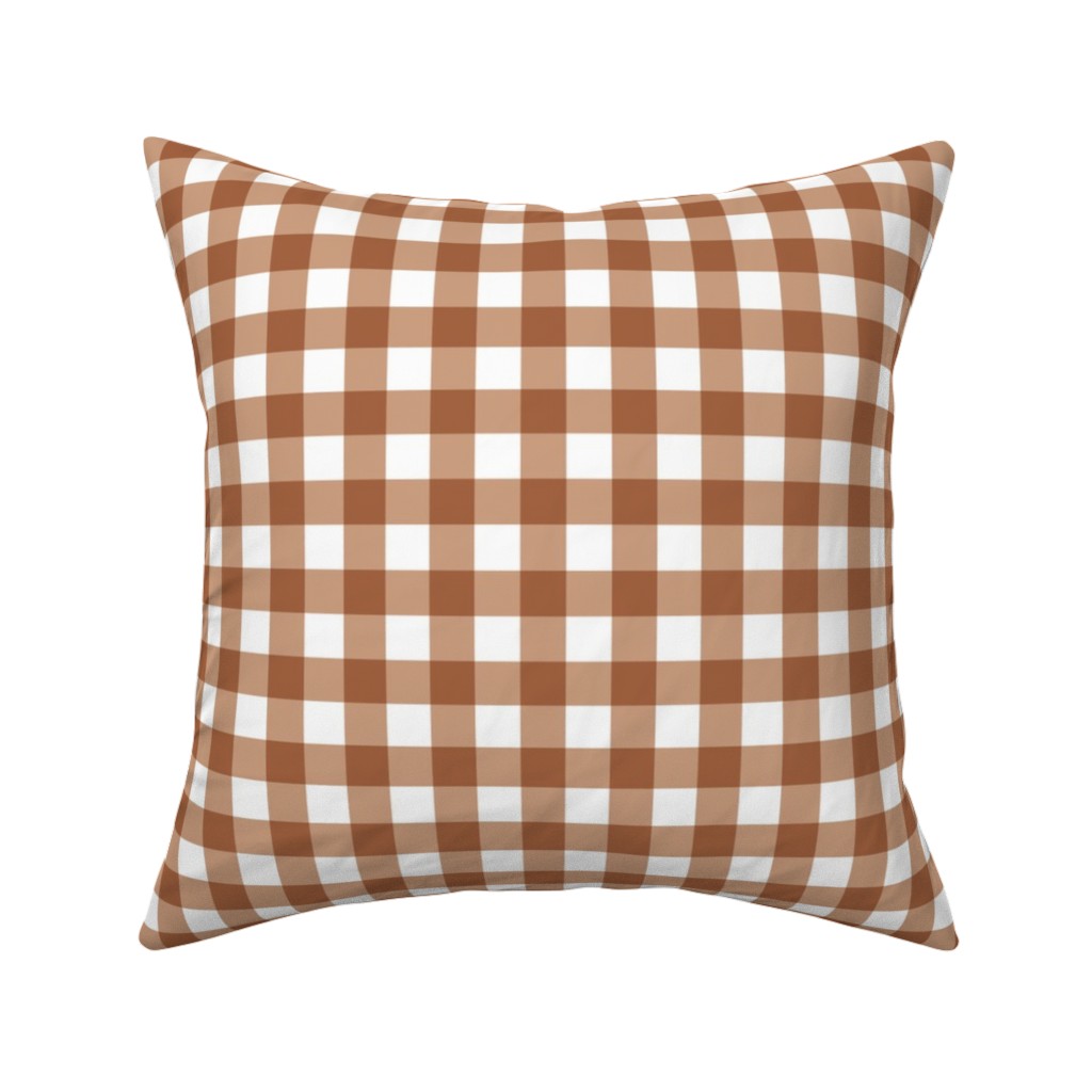 Gingham Plaid Check Pillow, Woven, Black, 16x16, Single Sided, Brown, Toast