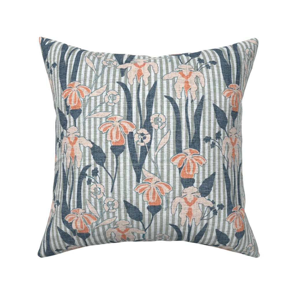 Farmhouse Floral Iris Pillow, Woven, Black, 16x16, Single Sided, Blue, True Blue