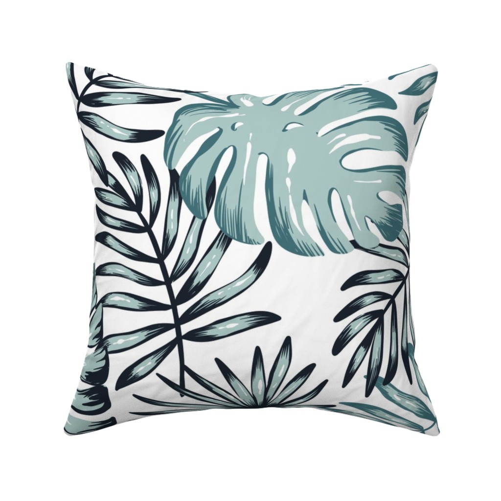 Tropical Leaves - Green Pillow, Woven, Black, 16x16, Single Sided, Green