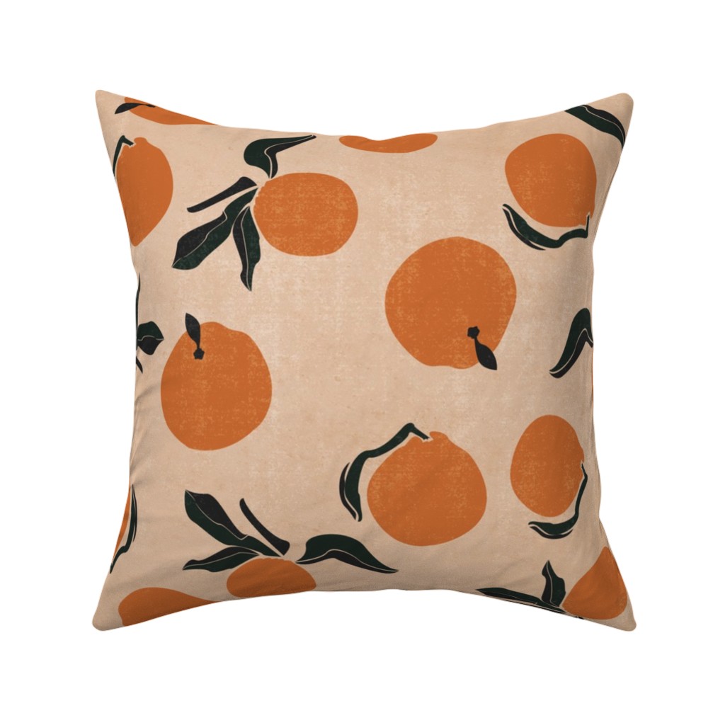 Mid-Century Clementines - Sandy Beige Pillow, Woven, Black, 16x16, Single Sided, Orange