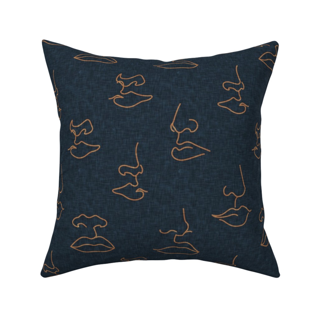 Aria Faces - Blue Pillow, Woven, Black, 16x16, Single Sided, Blue