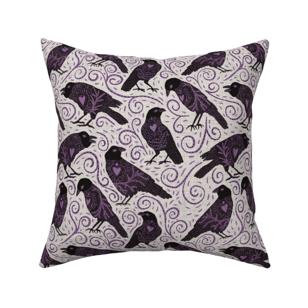 Raven - Ivory Pillow, Woven, Black, 16x16, Single Sided, Purple, Purple