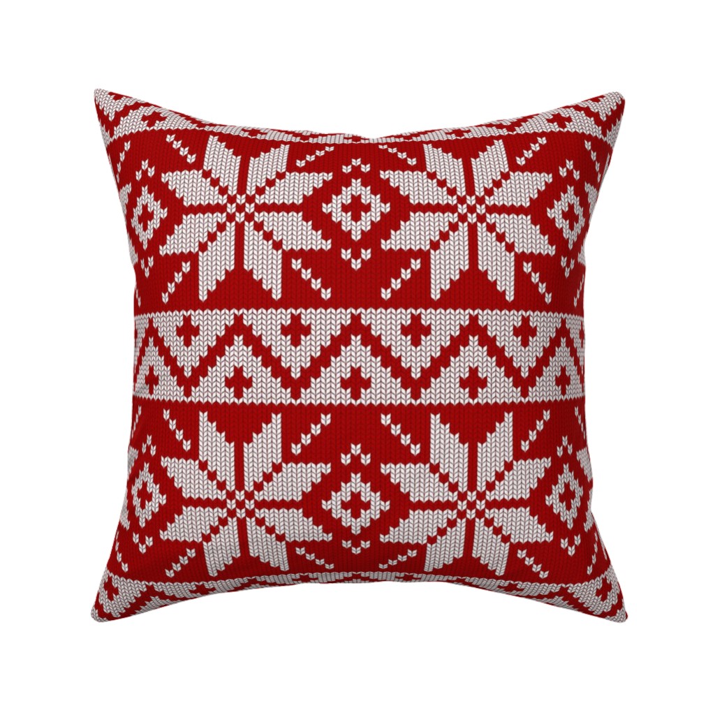 Christmas Knit - Red Pillow, Woven, Black, 16x16, Single Sided, Red, Red