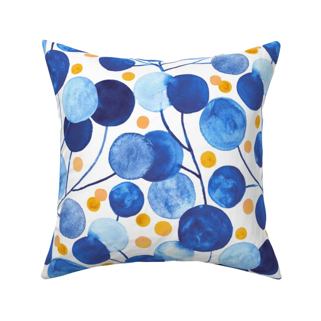 Pompom Plants - Cobalt and Gold Pillow, Woven, Black, 16x16, Single Sided, Blue