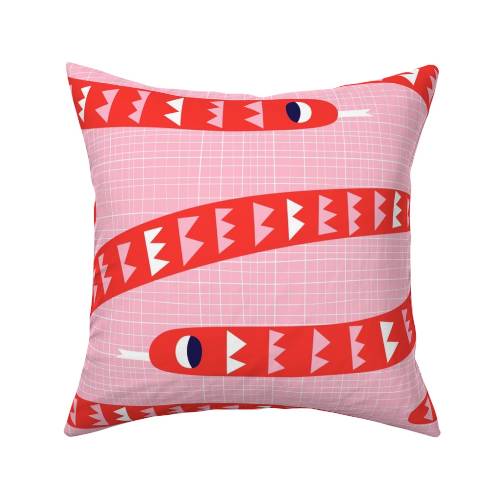 Snakes and Ladders - Pinks Pillow, Woven, Black, 16x16, Single Sided, Pink