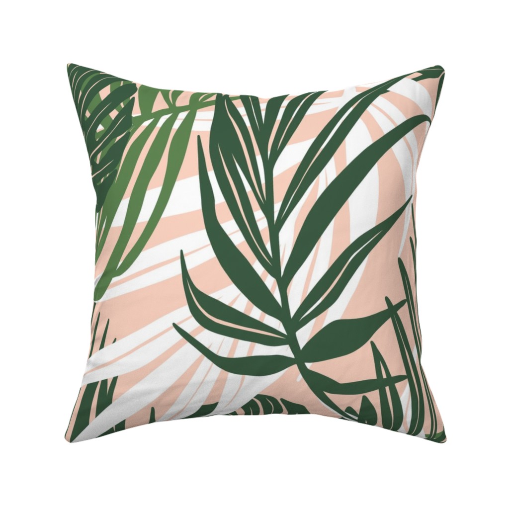Hideaway Tropical Palm Leaves - Blush Pink Pillow, Woven, Black, 16x16, Single Sided, Green, Classic Green
