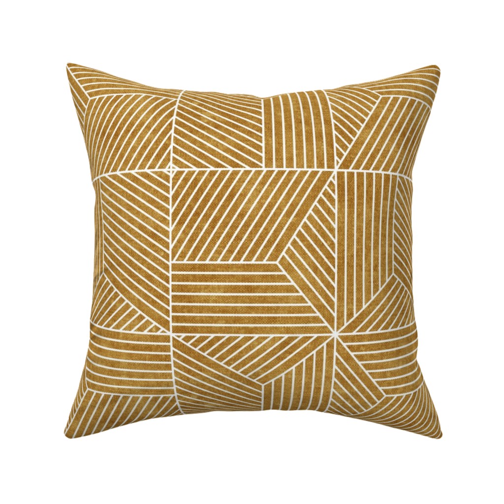 Bohemian Geometric Tiles - Mustard Pillow, Woven, Black, 16x16, Single Sided, Yellow