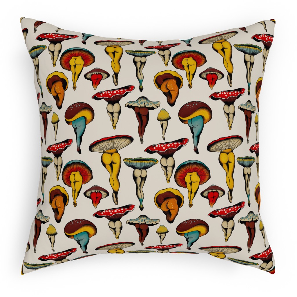 Sexy Mushrooms Pillow, Woven, Beige, 18x18, Single Sided, Multicolor