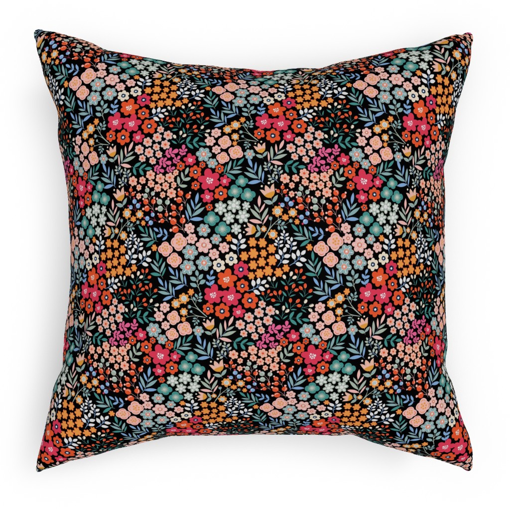Summer Flower Pillow, Woven, Beige, 18x18, Single Sided, Multicolor, Rich Black