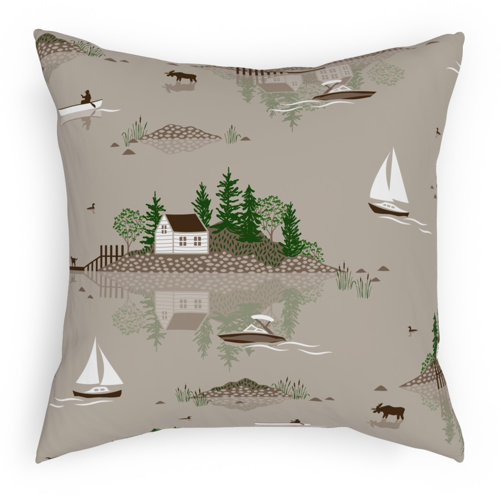 Boats on the Lake - Beige Pillow, Woven, Beige, 18x18, Single Sided, Beige