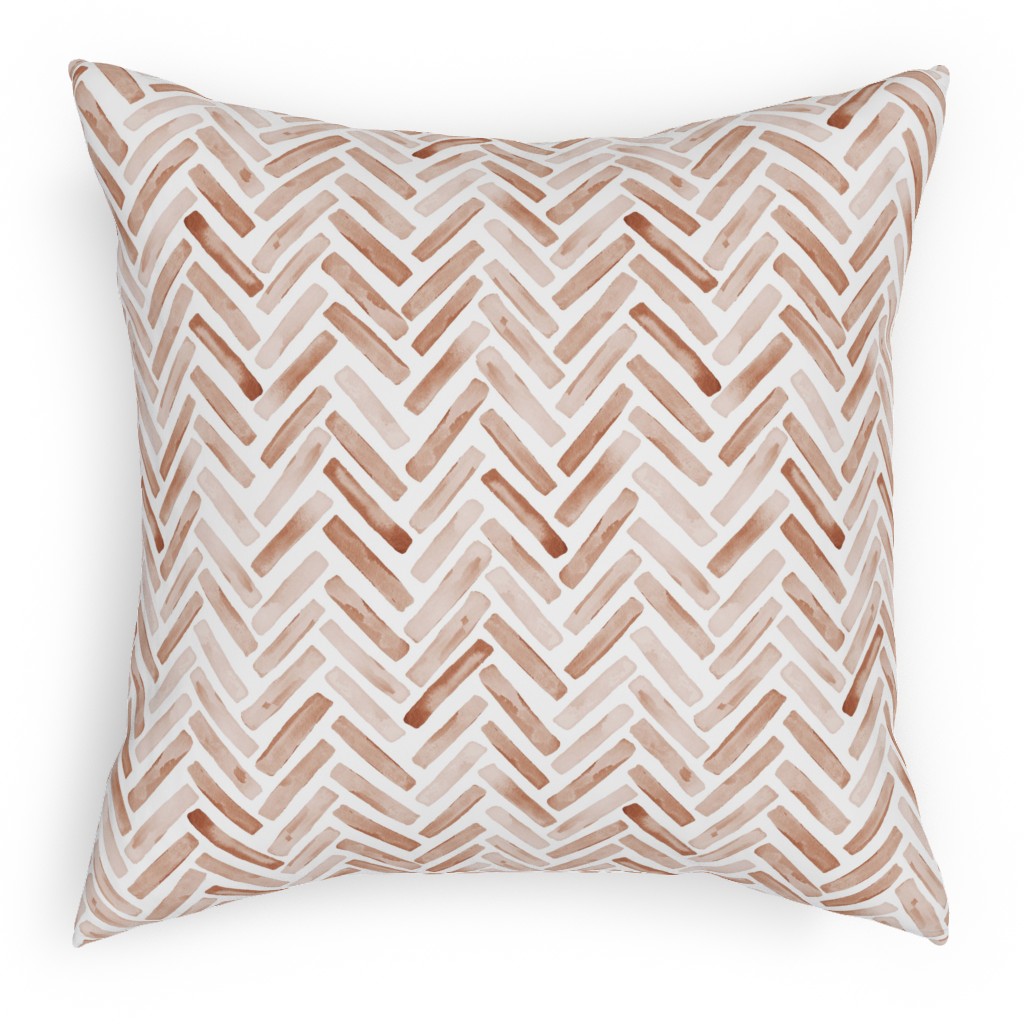 Painted Chevron Herringbone Pillow, Woven, Beige, 18x18, Single Sided, Brown, Desert Rose