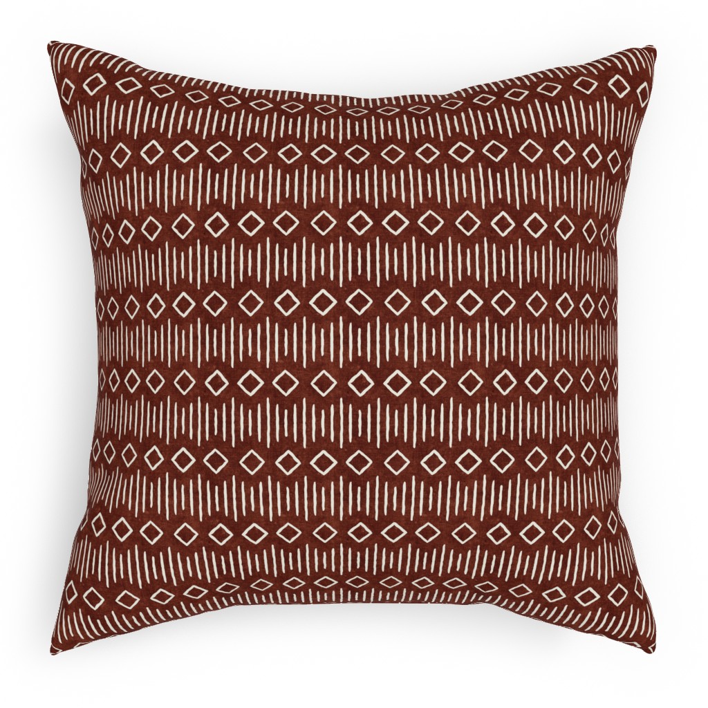 Diamond Fall Mud Cloth - Rust Pillow, Woven, Beige, 18x18, Single Sided, Red, Red