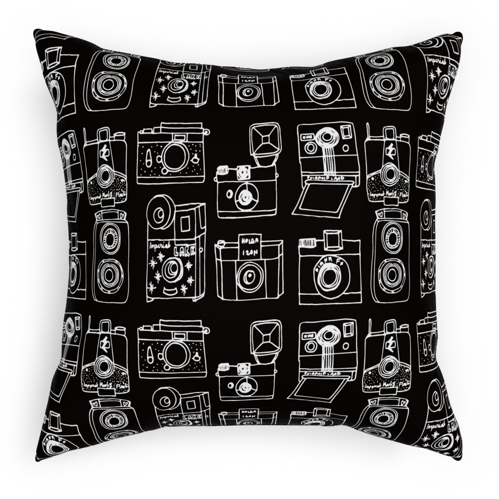 Vintage Cameras - Black and White Pillow, Woven, Beige, 18x18, Single Sided, Black