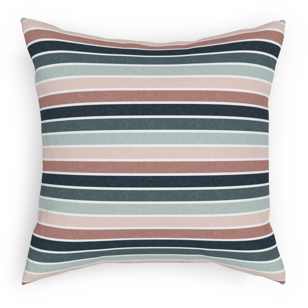Stripes - Multi Blue & Pink Pillow, Woven, Beige, 18x18, Single Sided, Multicolor