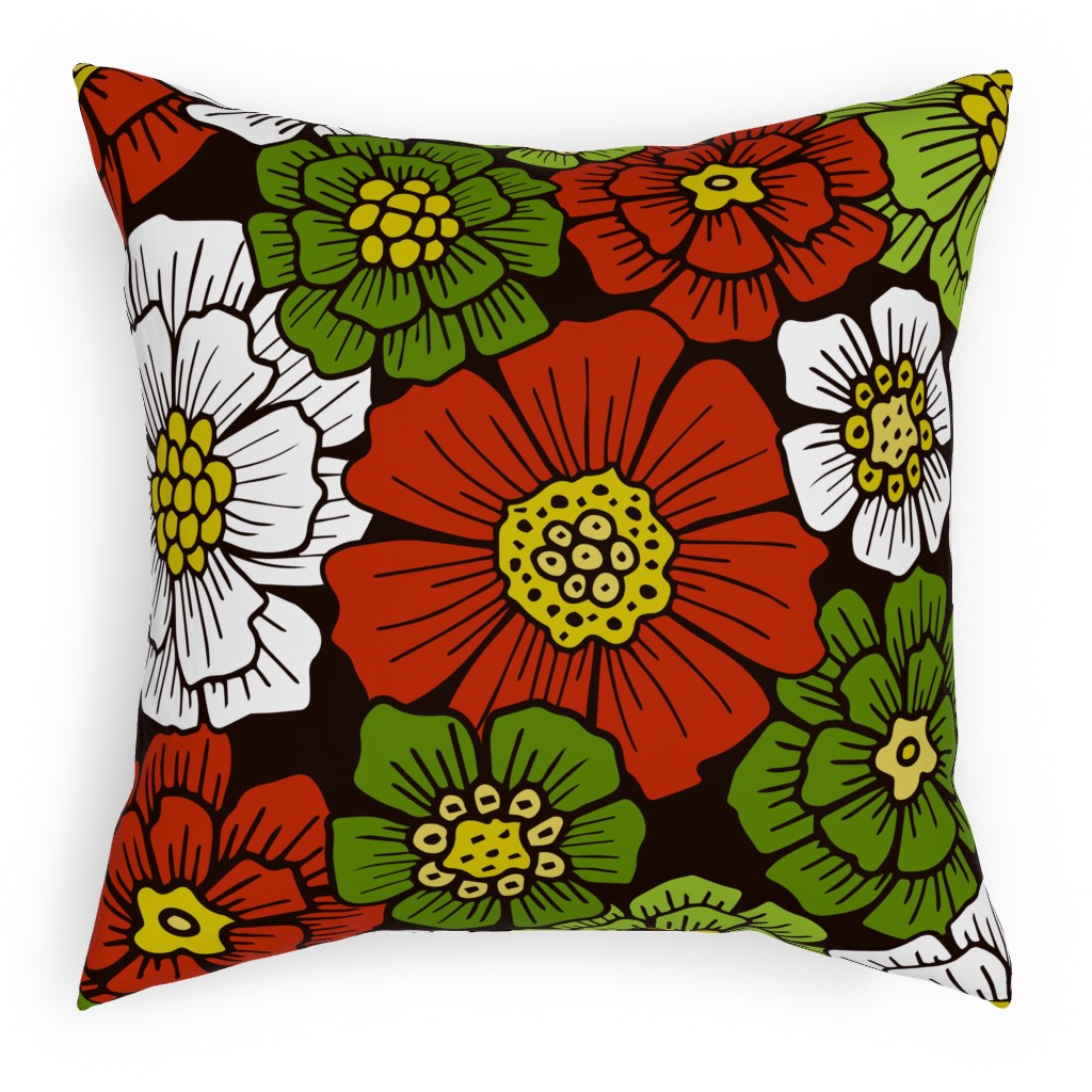 Christmas Floral - Red and Green Pillow, Woven, Beige, 18x18, Single Sided, Multicolor
