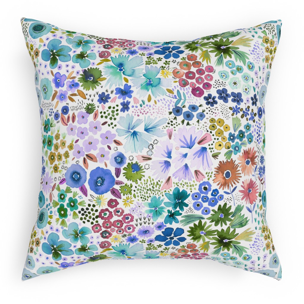 Artful Little Flowers - Multi Pillow, Woven, Beige, 18x18, Single Sided, Multicolor