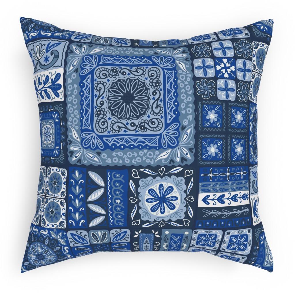 Grandma's Patchwork - Blue Pillow, Woven, Beige, 18x18, Single Sided, Blue