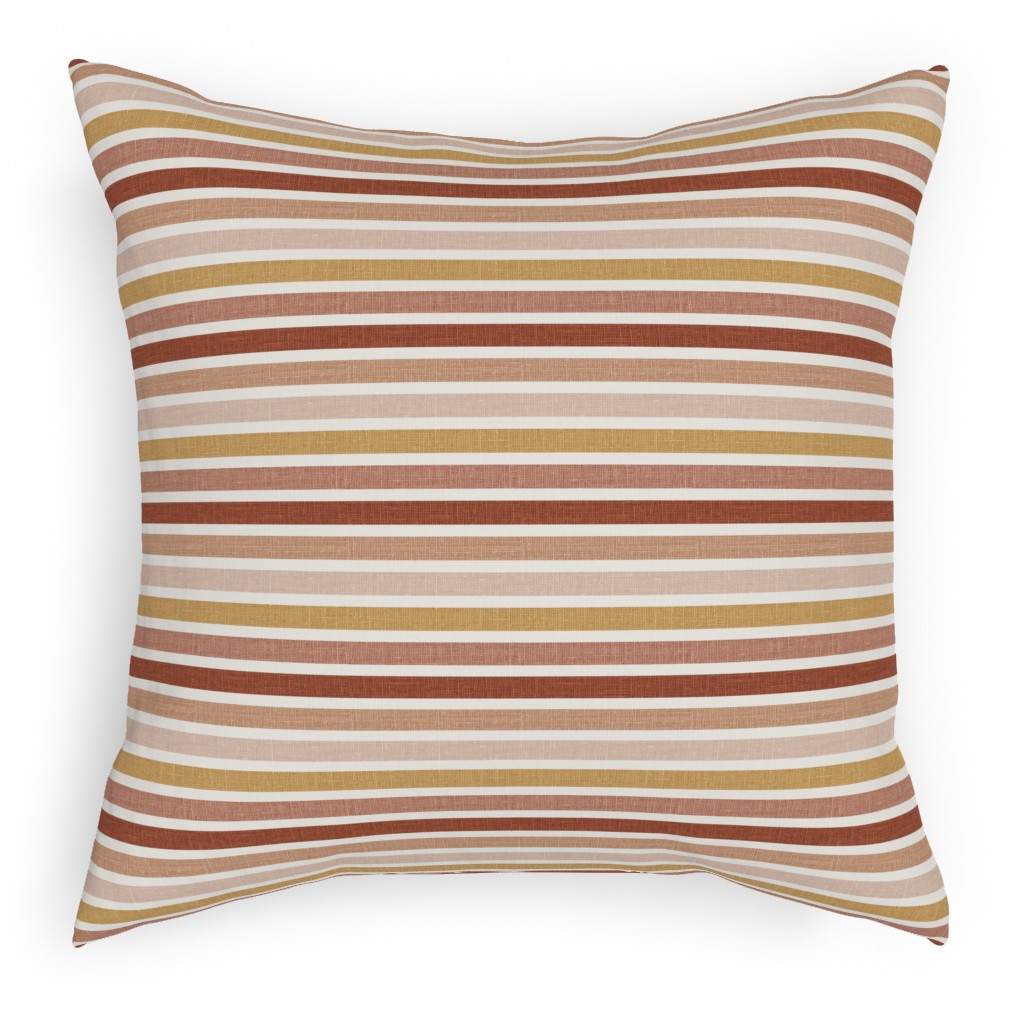 Retro Stripes - Pink on Faux Linen Pillow, Woven, Beige, 18x18, Single Sided, Pink, Bright Pink