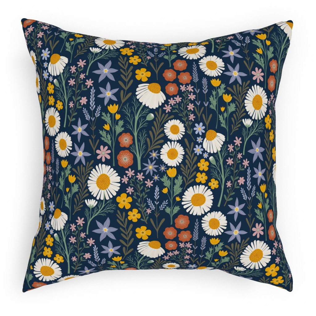 British Spring Meadow - Navy Pillow, Woven, Beige, 18x18, Single Sided, Multicolor