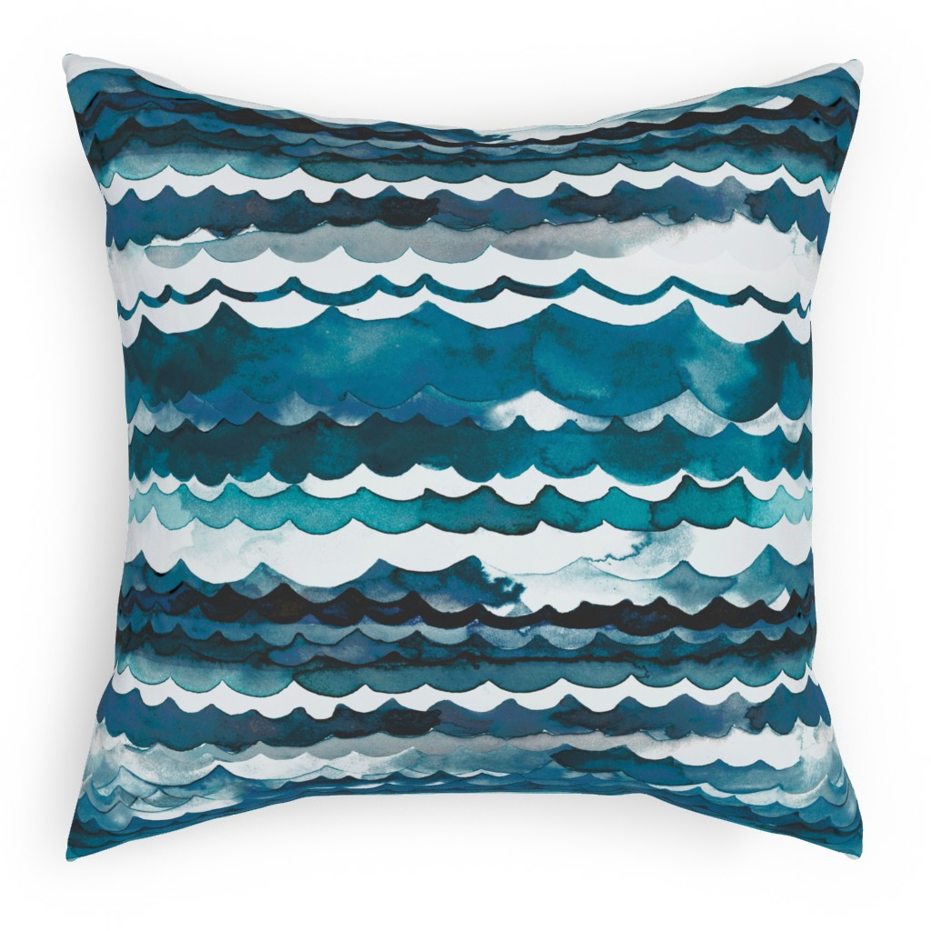 Sea Waves - Aqua Pillow, Woven, Beige, 18x18, Single Sided, Blue, True Blue