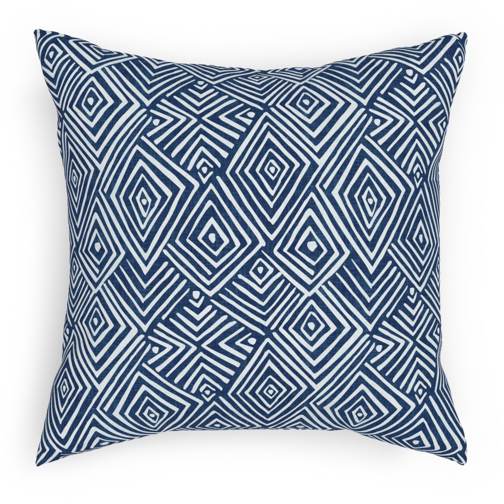 Diamond Mud Cloth -Blue Pillow, Woven, Beige, 18x18, Single Sided, Blue, True Blue