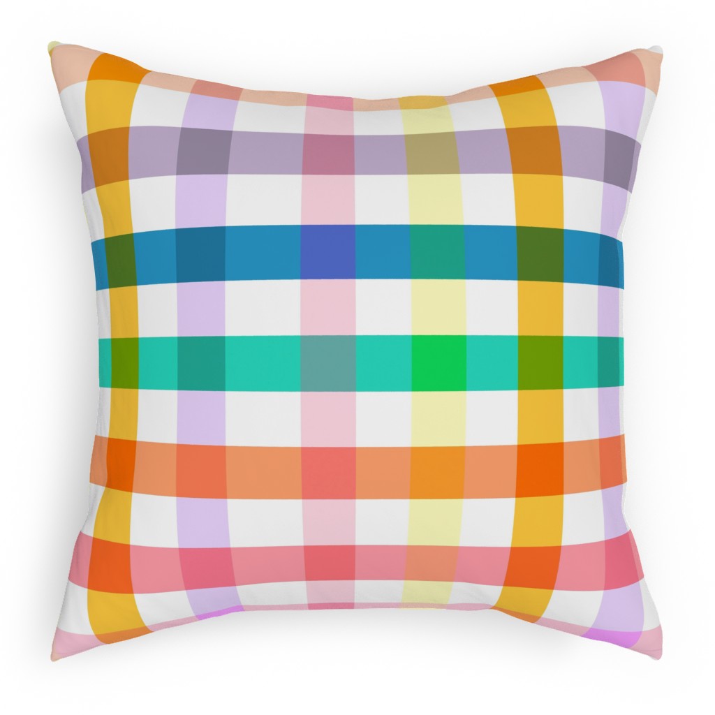 Joyful Summer Picnic Gingham - Multi Pillow, Woven, Beige, 18x18, Single Sided, Multicolor