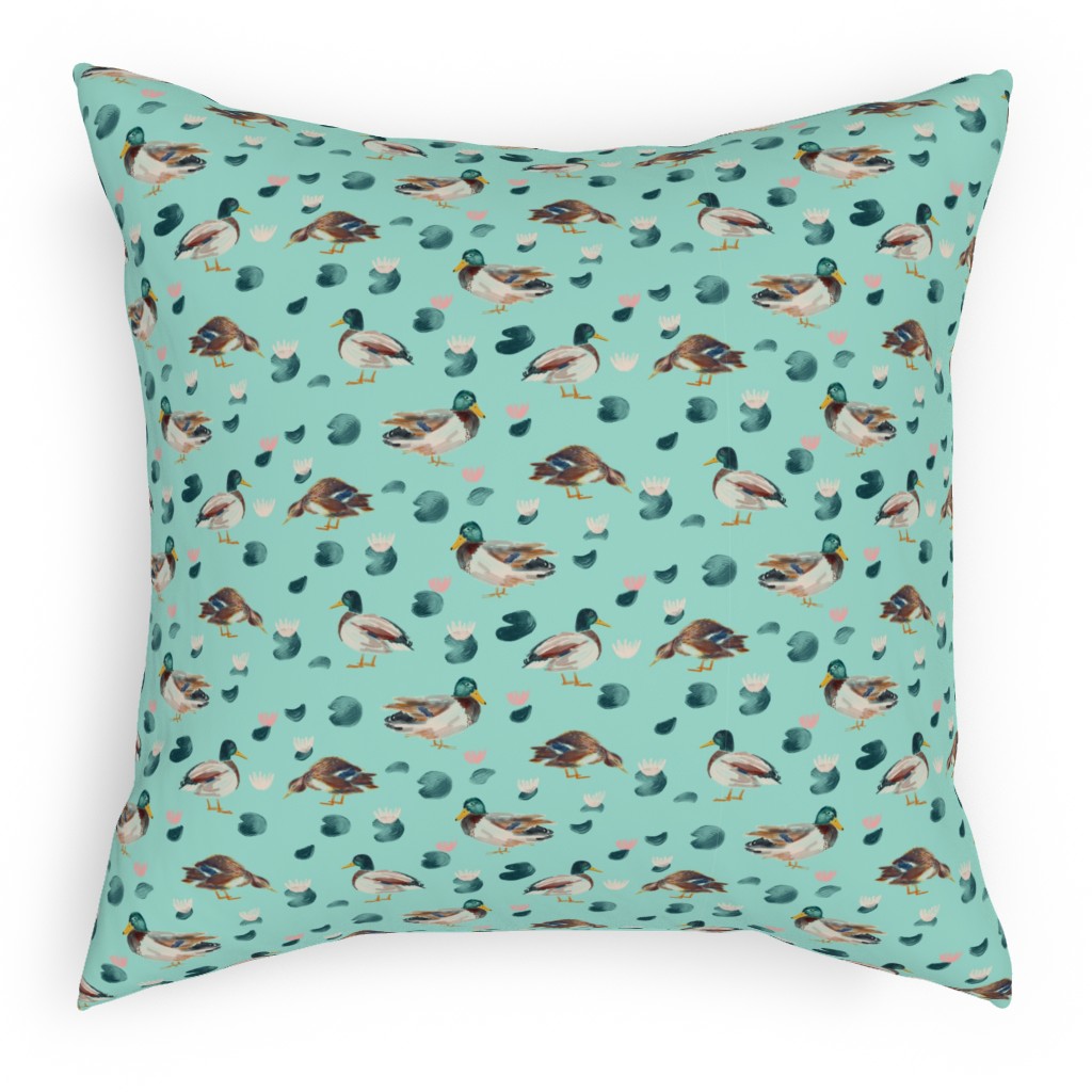 Mallard Ducks Pillow, Woven, Beige, 18x18, Single Sided, Green, Frost