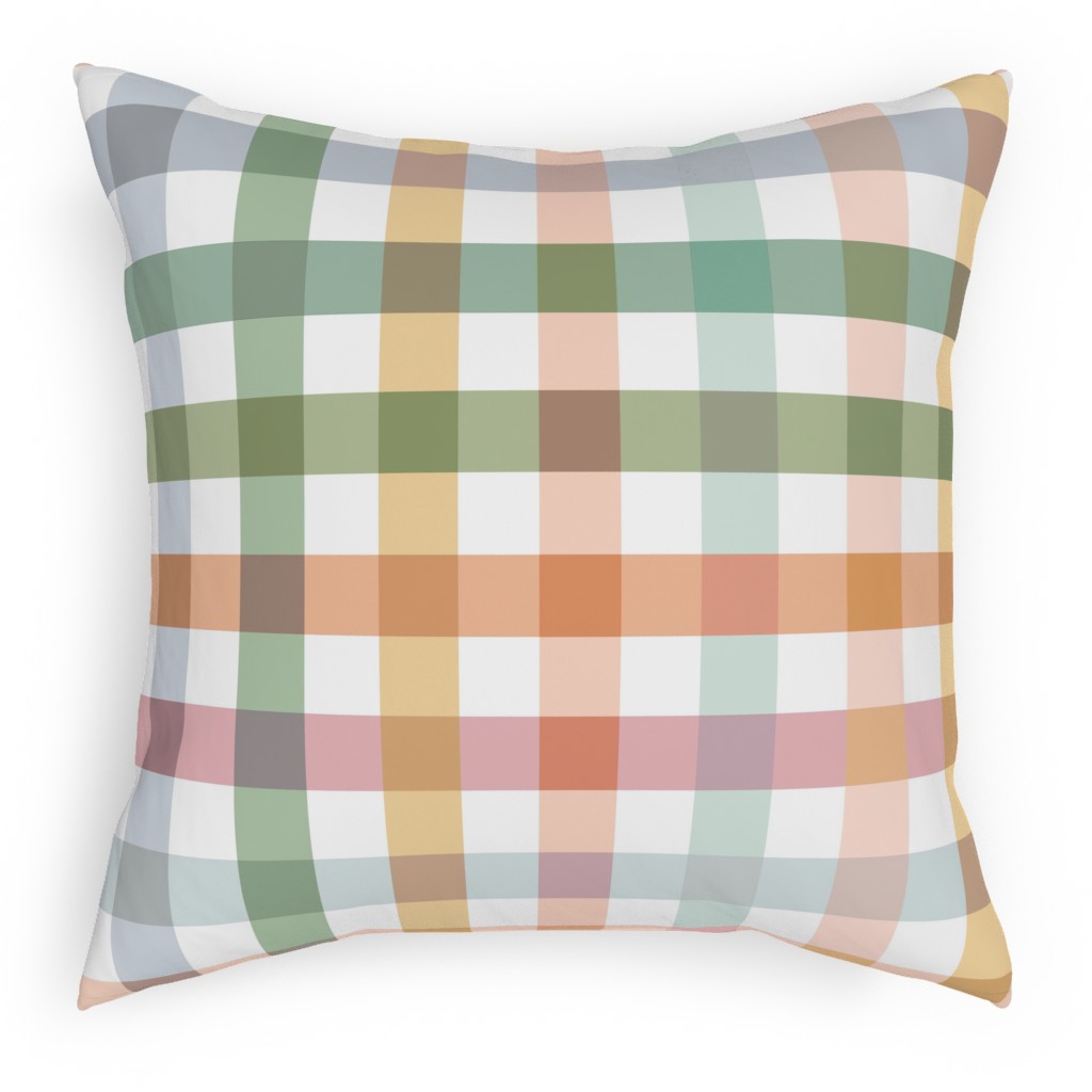 Gingham Picnic - Multi Pillow, Woven, Beige, 18x18, Single Sided, Multicolor