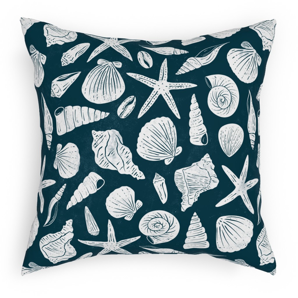 Textured Ocean Seashells - Dark Blue Pillow, Woven, Beige, 18x18, Single Sided, Blue