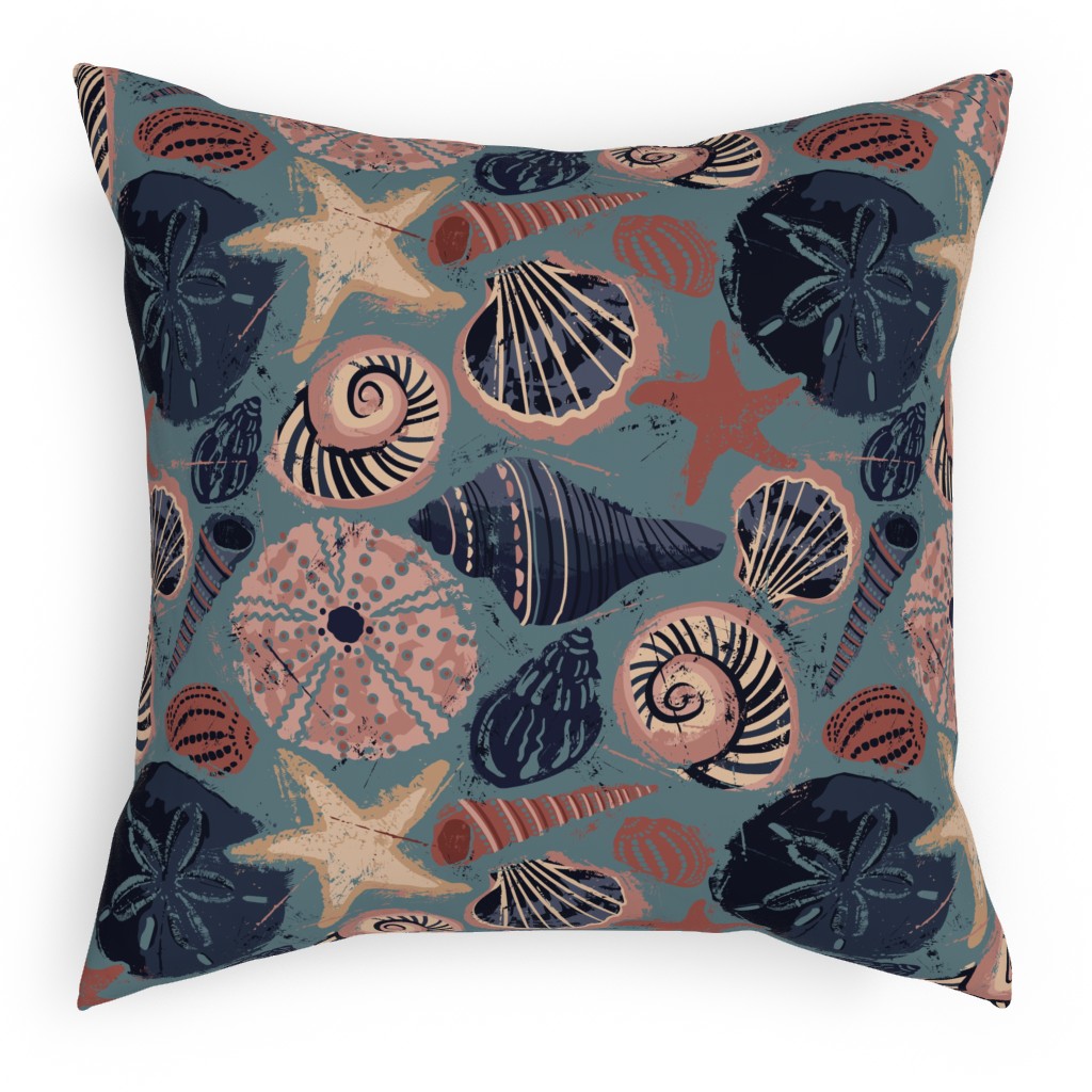 Seashells Pillow, Woven, Beige, 18x18, Single Sided, Multicolor, Metal