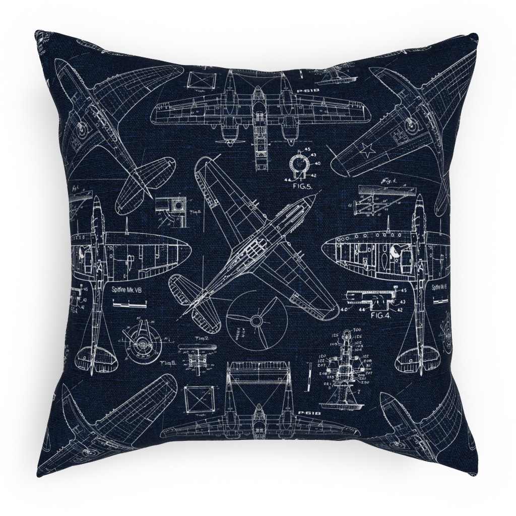 Airplanes - White and Blue Pillow, Woven, Beige, 18x18, Single Sided, Blue, True Blue