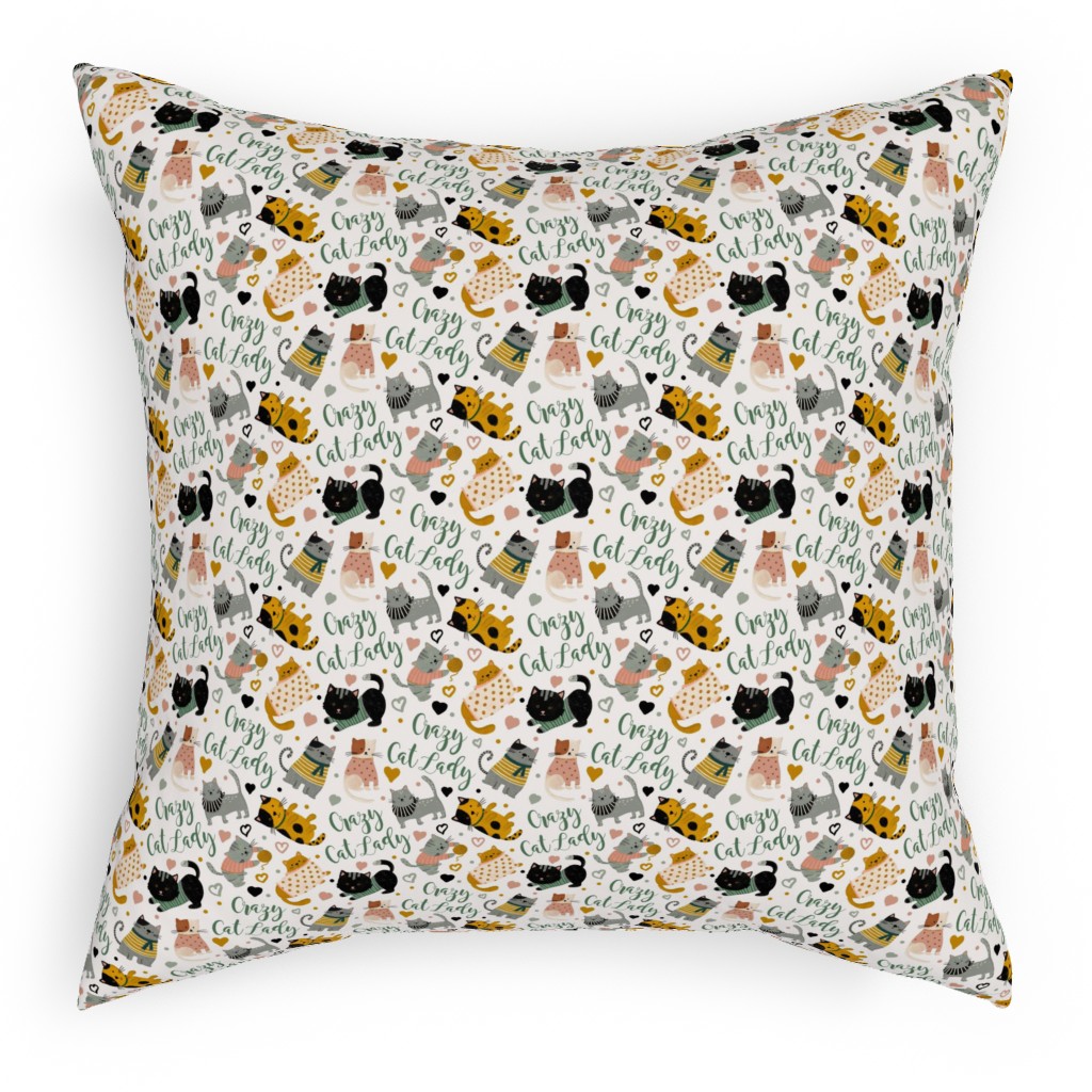 Crazy Cat Lady - Multicolor on Light Pillow, Woven, Beige, 18x18, Single Sided, Multicolor