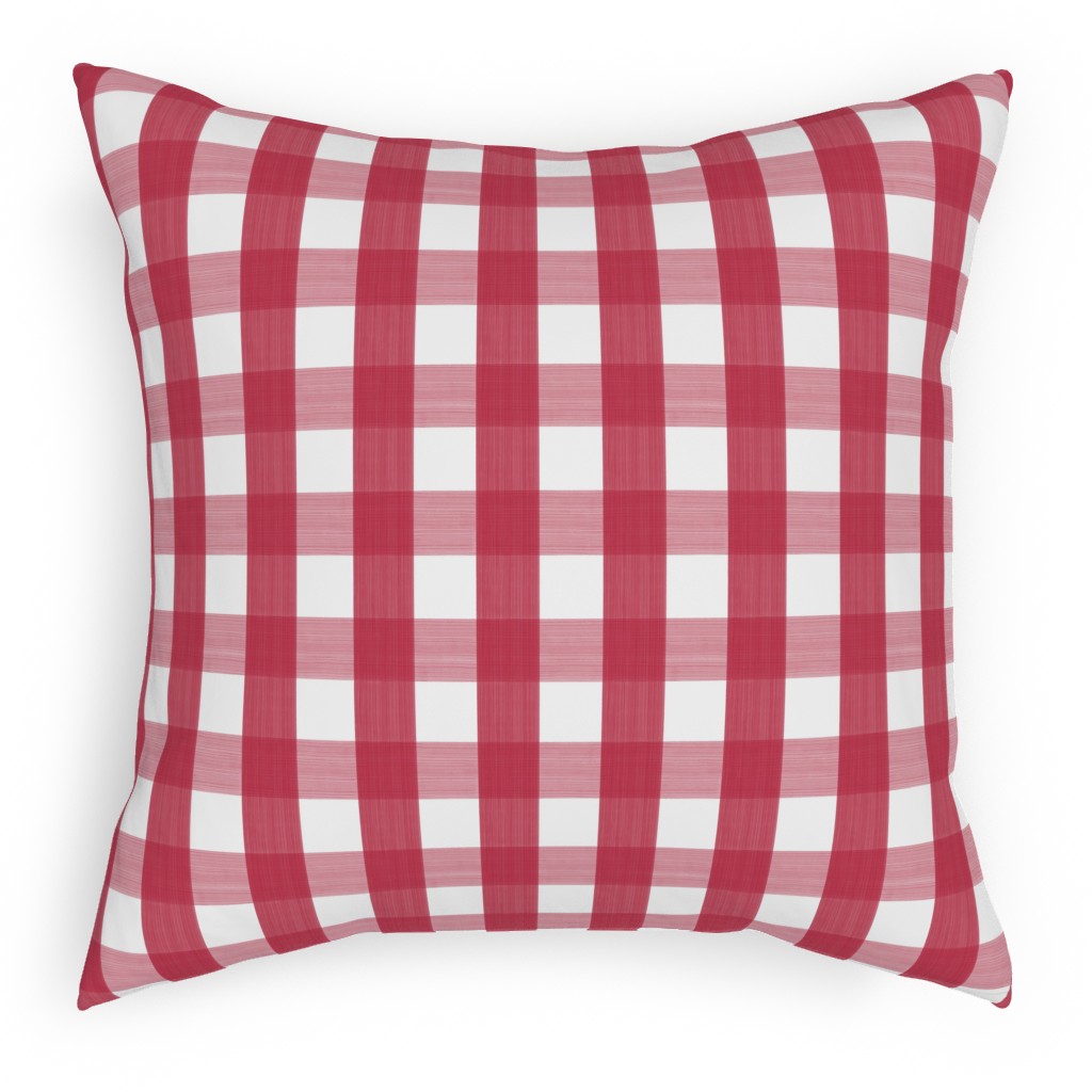 Check Red on White Pillow, Woven, Beige, 18x18, Single Sided, Red, Red