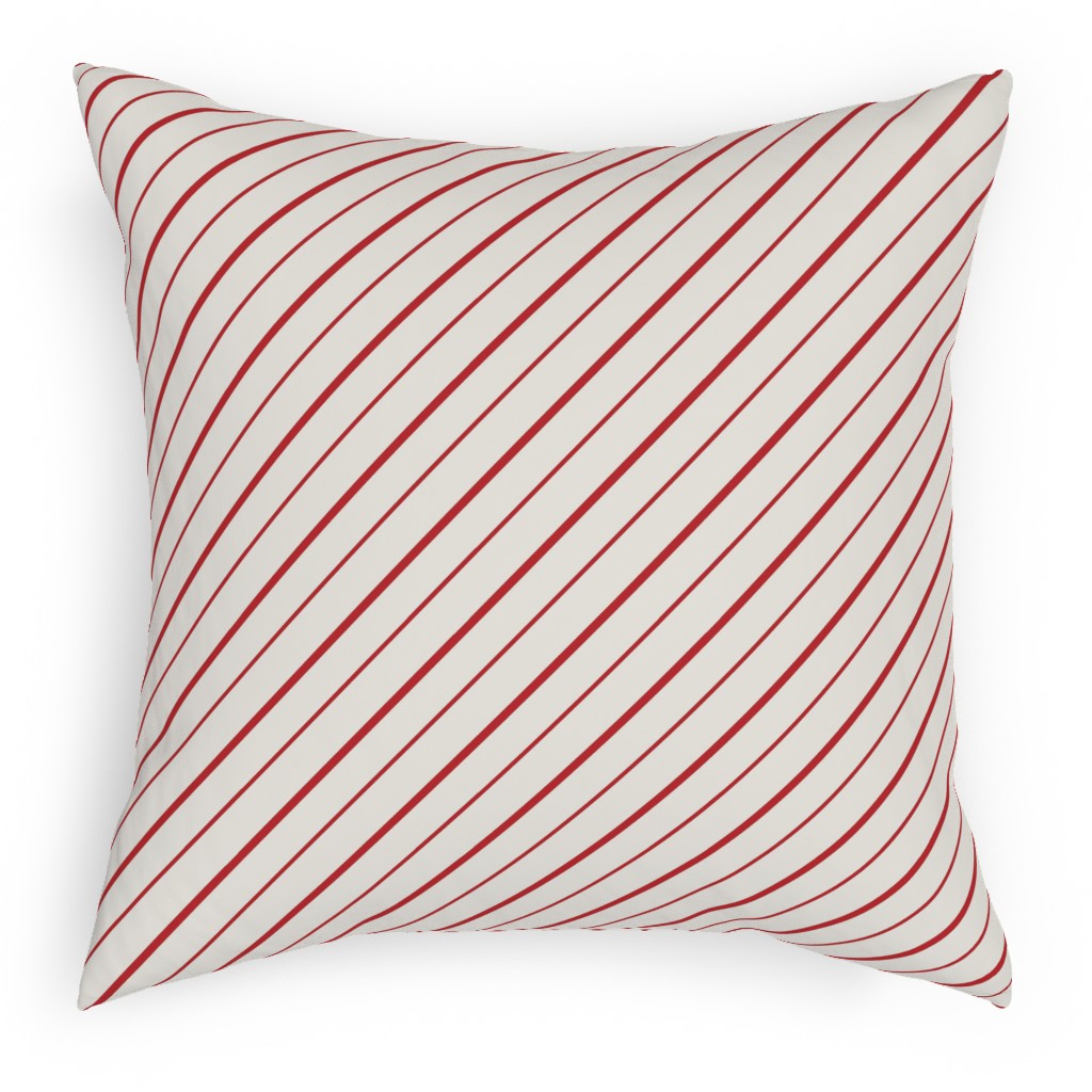 Diagonal Candy Cane Stripes Pillow, Woven, Beige, 18x18, Single Sided, Red, Red
