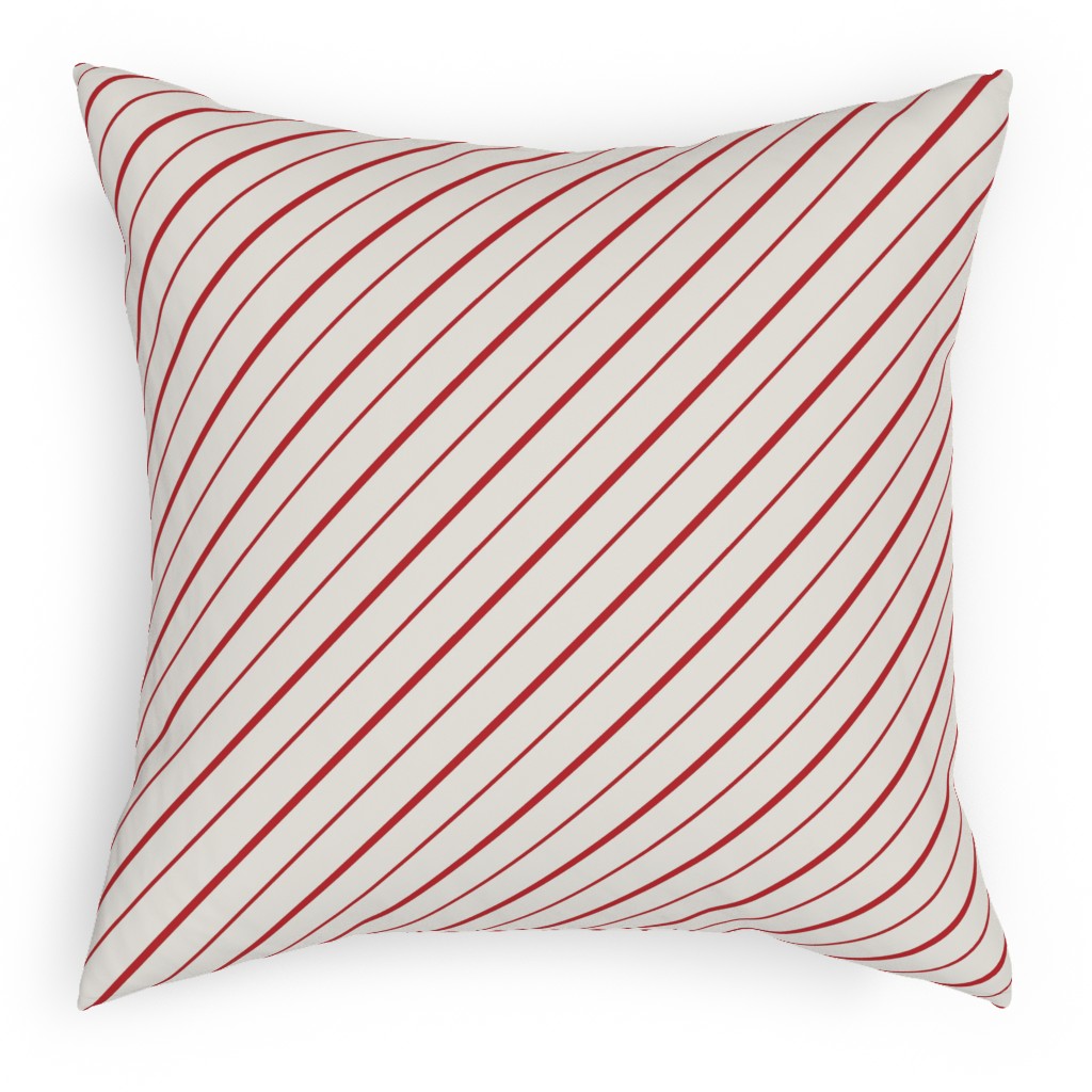 Diagonal Candy Cane Stripes Pillow, Woven, Beige, 18x18, Single Sided, Red