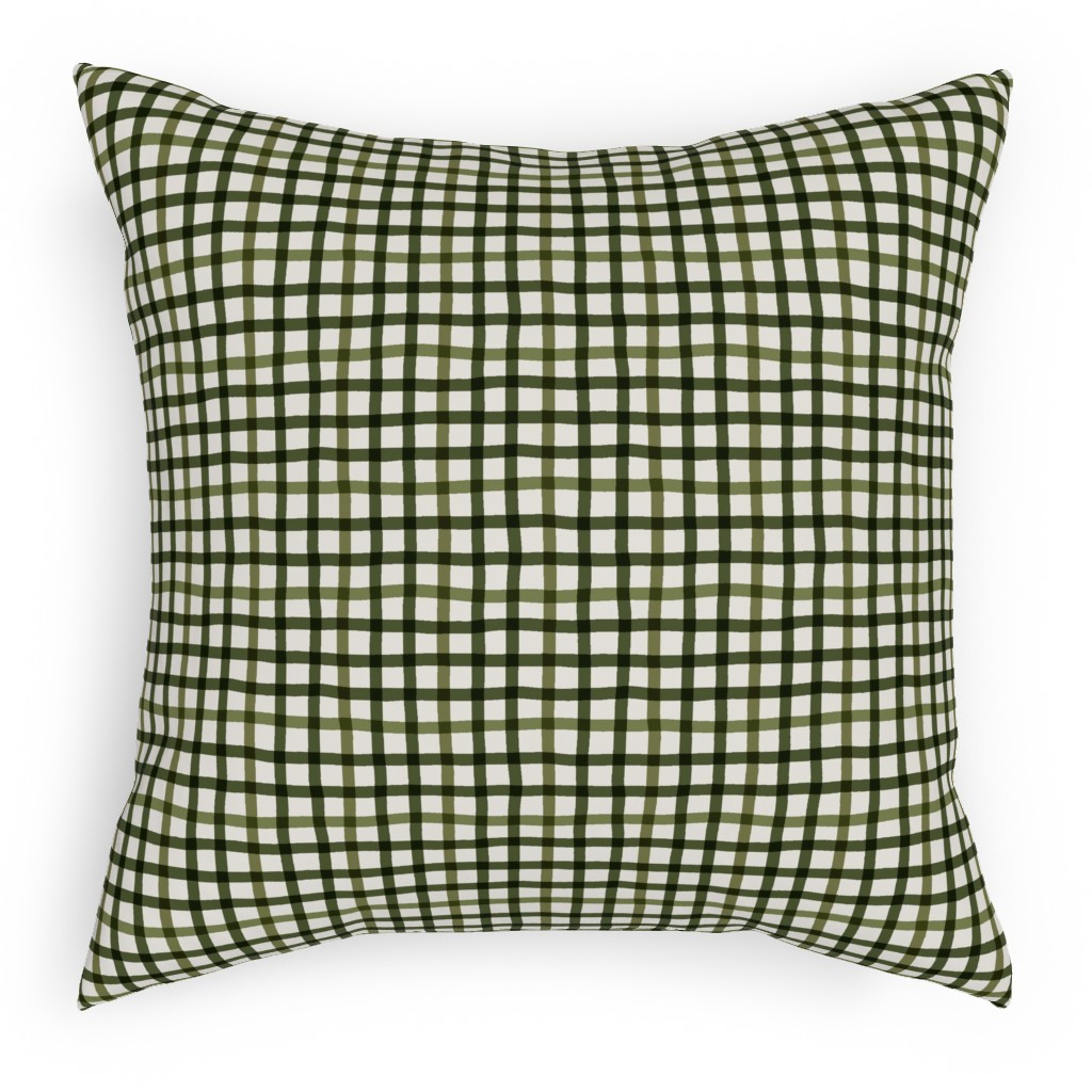 Wobbly Gingham Check Pillow, Woven, Beige, 18x18, Single Sided, Green, Pine